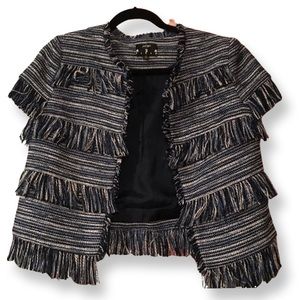 424 fifth tweed shrug fringe cardigan open